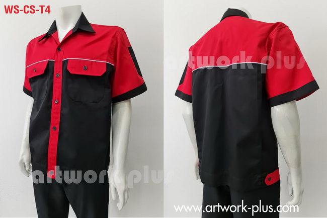 เสื้อช็อป, เสื้อช่างโรงงาน, ชุดฟอร์มพนักงาน, เสื้อช่างแขนสั้น, สีดำแต่งแดง